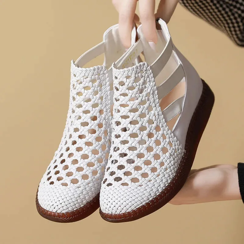 2025 Sandals Women Summer Round Toe Thick Sole Hollow Out Sandals for Women Orthopedic Sandals Comfort Woman Zapatos De Mujer