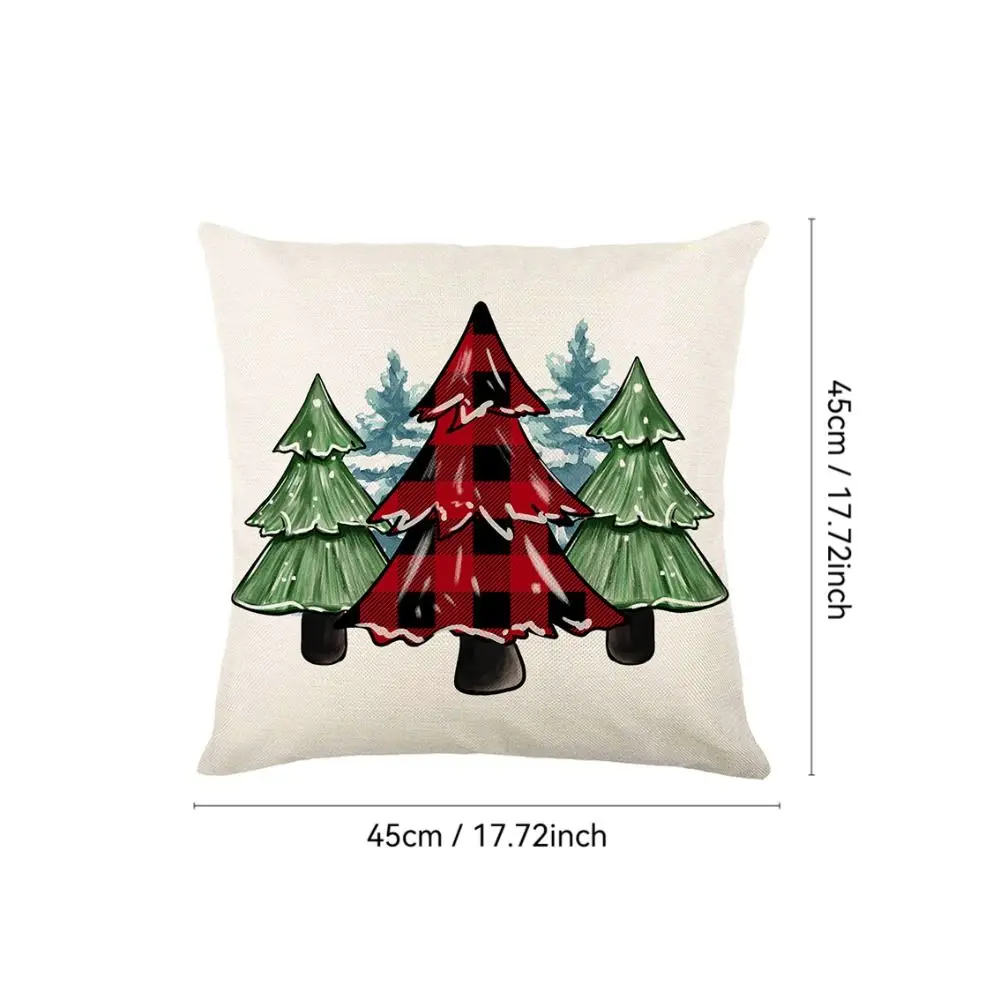 New 45×45cm Christmas Throw Pillow Cover Christmas Tree Linen Pillowcase Soft Removable Pillow Cover Home Decoration