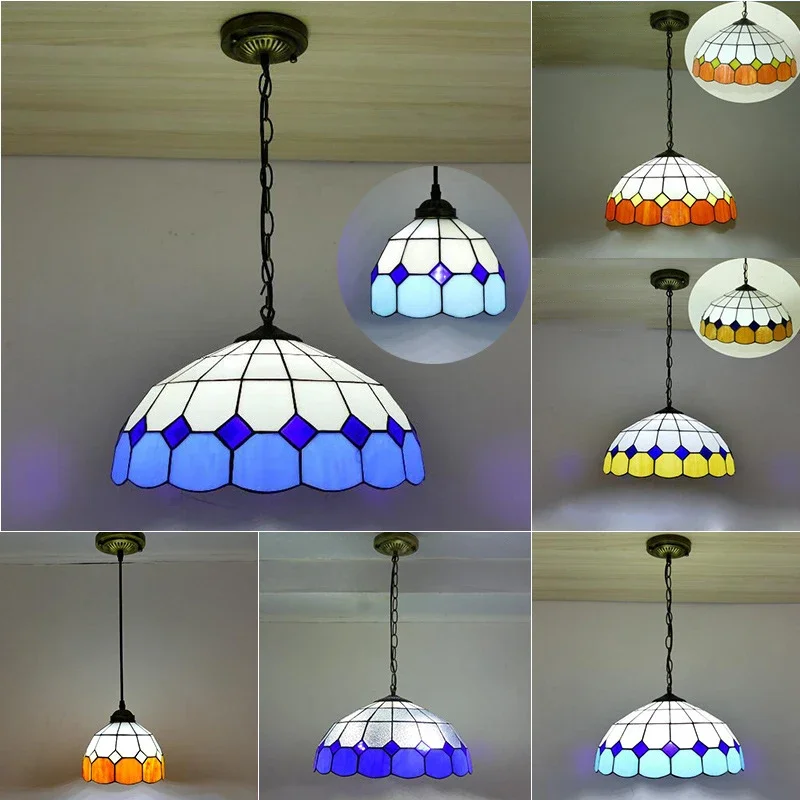 SEAN Tiffany Chandelier Mediterranean Sea Color Glass Pendant Lamp Home Living Room restaurant Bedroom Hotel Corridor