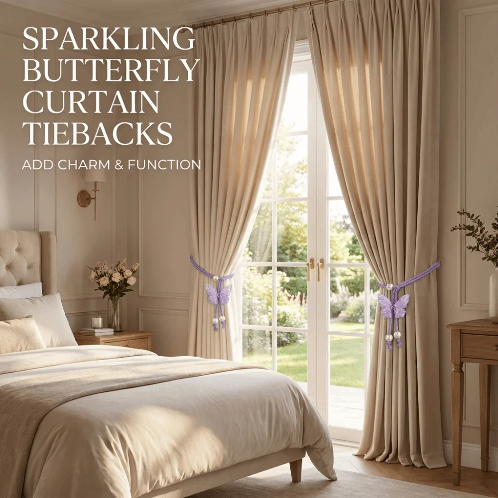 Sequin Butterfly Shaped Curtain Tieback Adjustable Handmade Creative Curtain Straps Artificial Pearl Decorative Curtain Holders