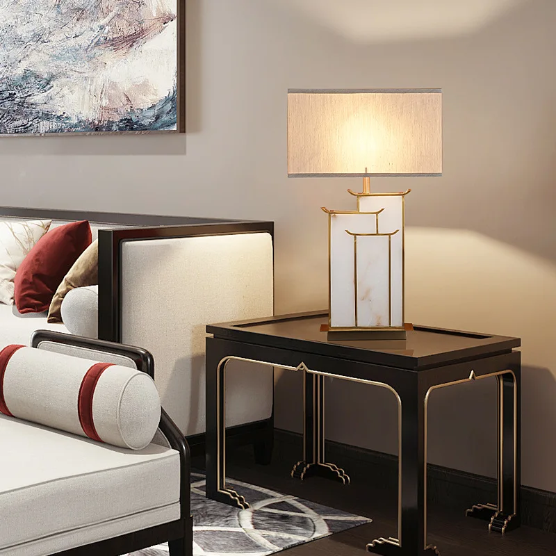 American Classical Imitation Marble Floor Lamps Modern High End Table Lights Living Room Bedroom Nightstand Study LED Luminaire