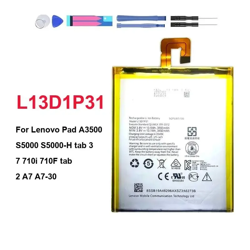 

Tablet Battery L13D1P31 3550mAh For Lenovo Pad A3500 S5000 S5000-H tab3 7 TB3 710i 710F Tab 2 A7 A7-30 A7-10F A7-20F