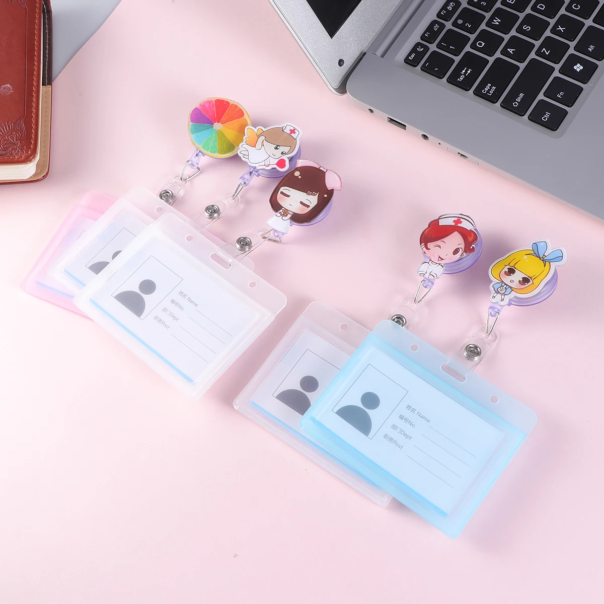 

5 pcs angePink Waterproof Badge Reel Holder Card Holder Material Cartoon Design ID Window Badge Reel Lanyard Case