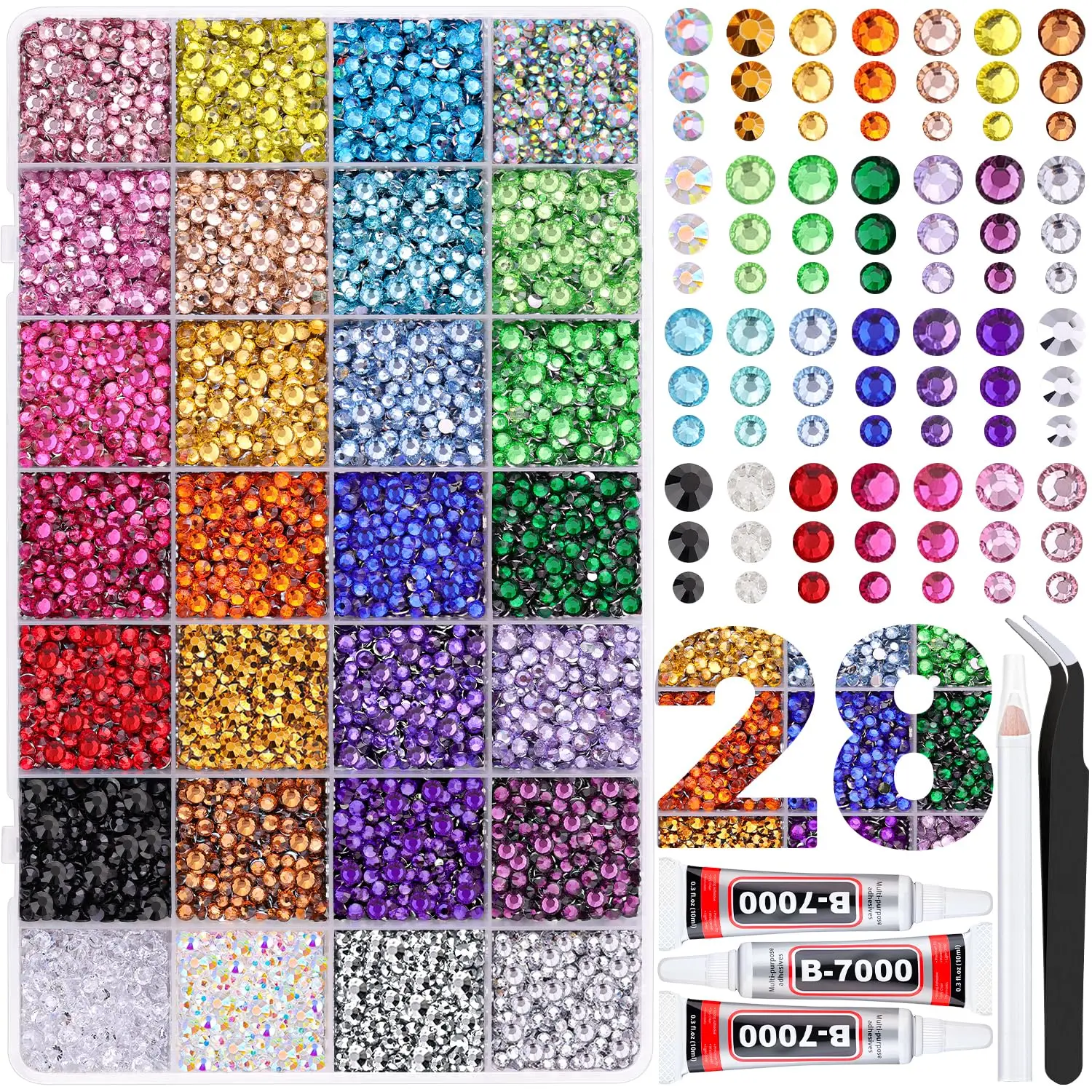 

Multicolor Resin Rhinestones 20000Pcs, 3/4/5mm Flatback Gems with 3 Glue, DIY Crafts