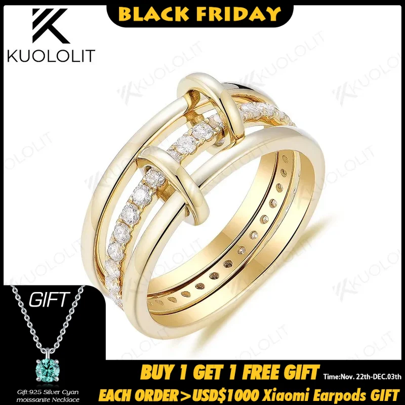 Kuololit Lab Grown Diamonds Rings for Women Men Solid 18K 14K 10K Gold Connect 3 Rings Wedding Band for Anniversary Engagement