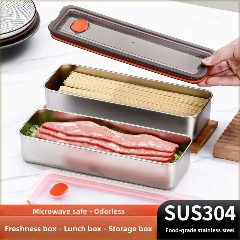 

New 304 Stainl Steel Japanese Sle Square Box with Lid Sed Rectangle Bacon Preservation Box Household Storage Organizer