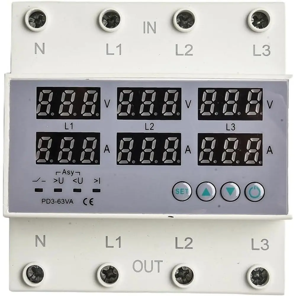 

Регулируемое трехфазное цифровое реле защиты от перенапряжения и пониженного напряжения с ограничителем и функцией мониторинга в реальном времени для электротехнических систем или систем защиты электрооборудования