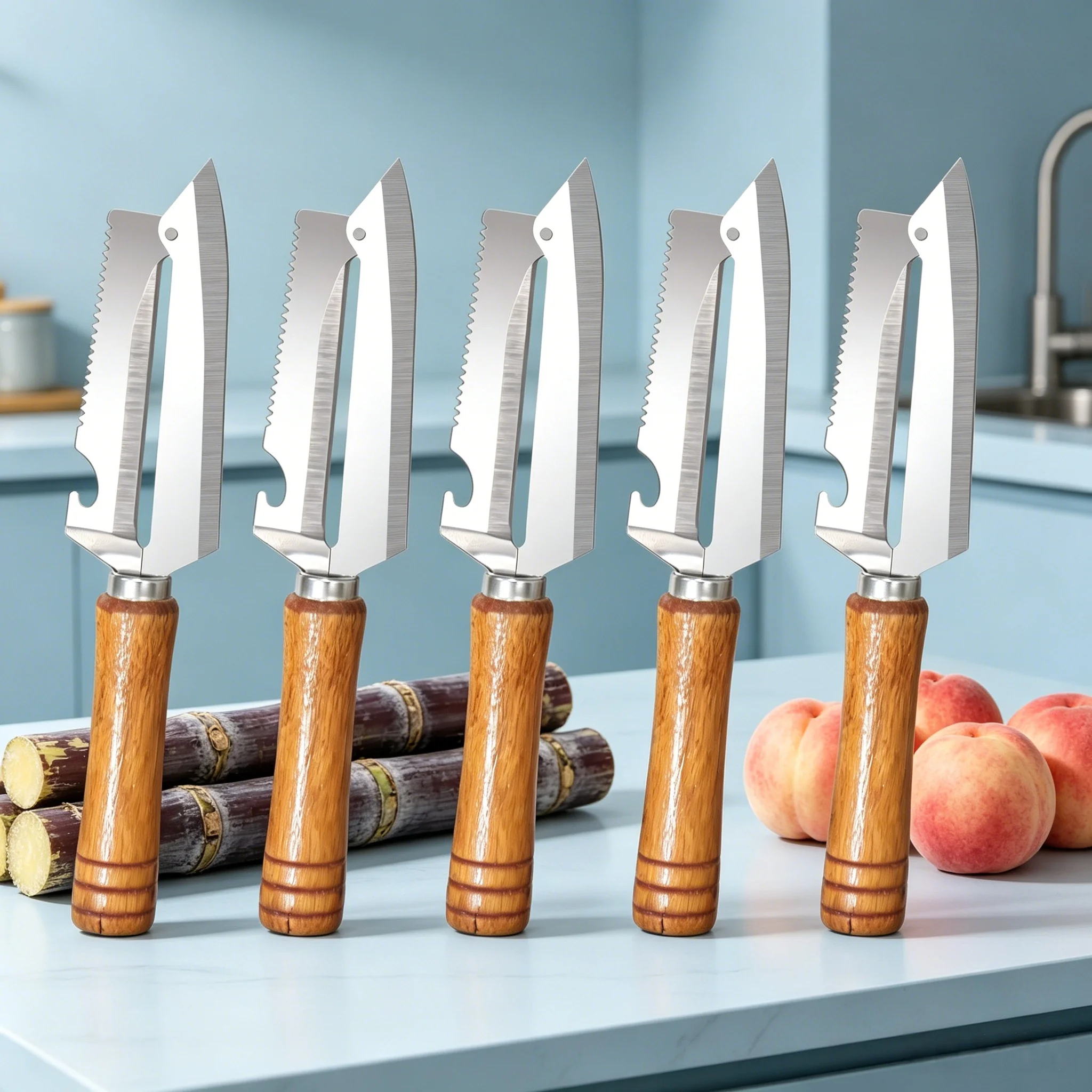 Juego de herramientas prácticas para pelar, cuchillo para cortar piña y caña de azúcar, pelador de verduras, herramientas de cocina para frutas, patatas y zanahorias, 5 uds.