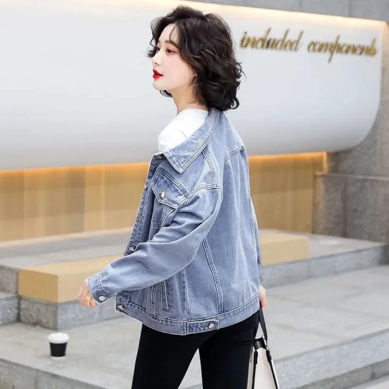 2024 New Spring Autumn Single-breasted Women Denim Jacket fashion Loose Long Sleeve Casual Jeans Coat Female outerwear tide R355