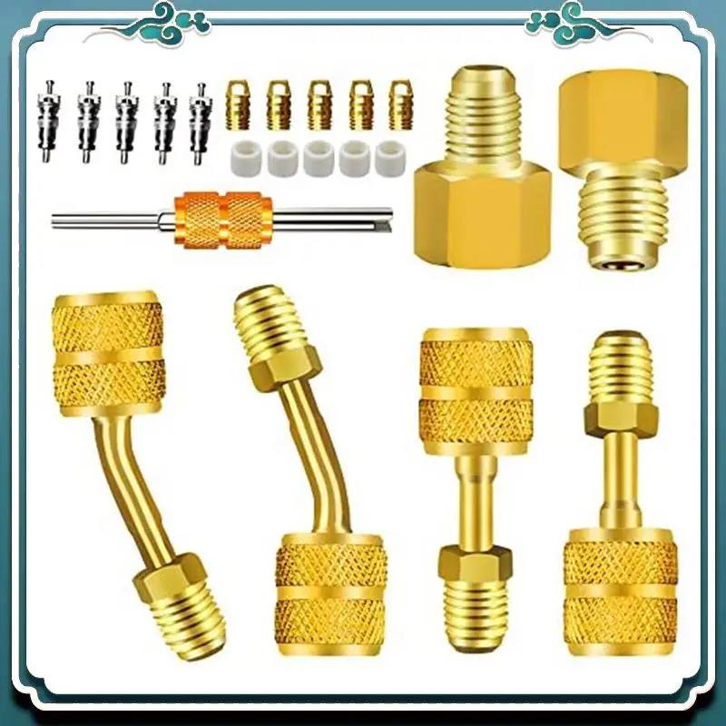 ABTU-R410A Adapter For Mini Split System Air Conditioner HVAC 5/16Inch Female To 1/4Inch Male Flare,Valve Core Remover