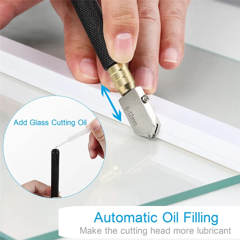 Glass Cutter 2-20mm with Glass Cutting Oil Glass Cutter Pencil Style Oil Feed Carbide Tip for Mirror Tile Mosaic