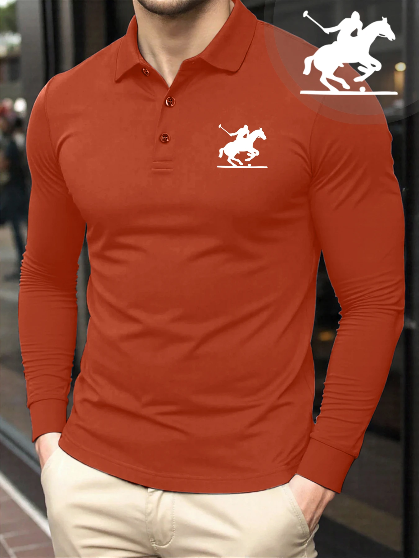 

Мужская рубашка поло с принтом для верховой езды и ударов по мячу, модные рубашки для гольфа, повседневные топы для культуры, осенние удобные мужские рубашки с длинным рукавом