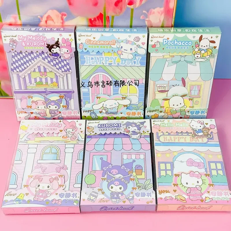 12pcs New Sanrio Kuromi Melody Pattern Diy Toy Book Transparent Box Quiet Book Children's Hands-on No Cutting Creative Material