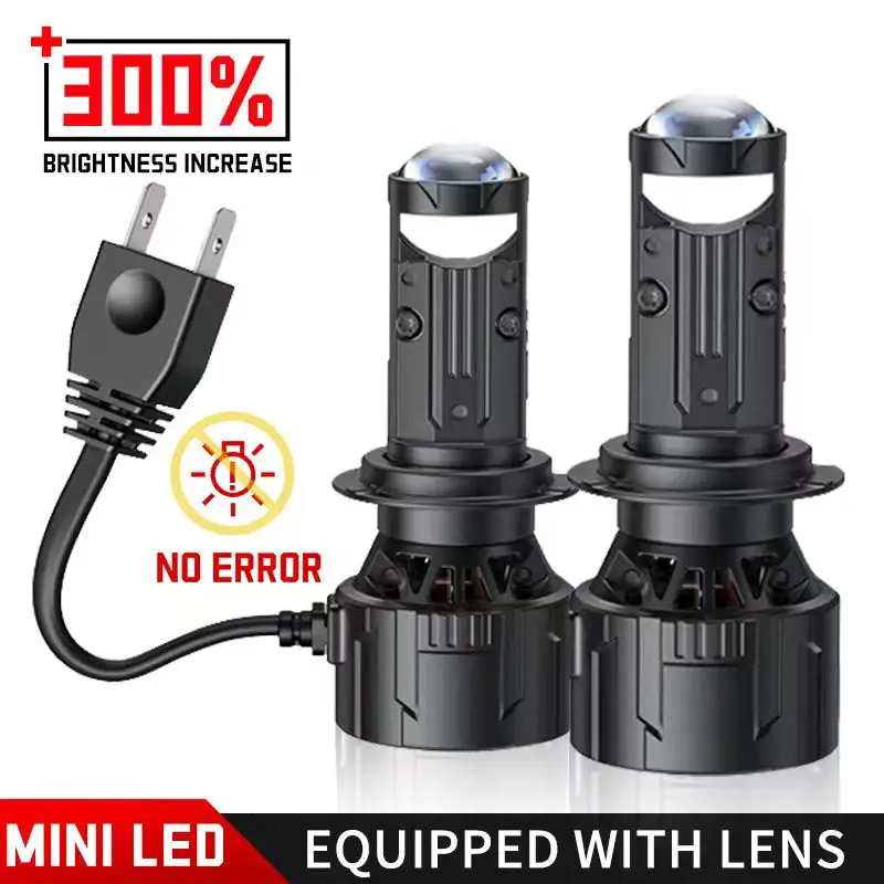 

2PCS H4 H7 LED Headlight 6500K Left-Hand Drive 90W Headlight Mini Lens Projector Headlig ht Turbofan Replacement Plug&Play 9-32V