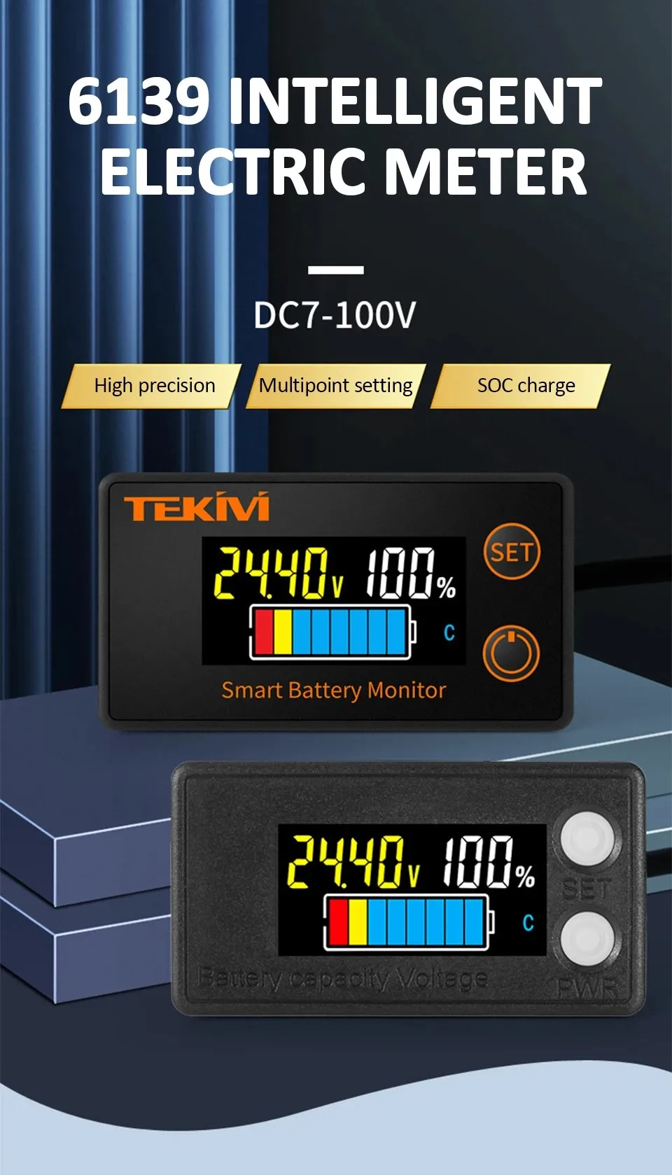 Wasserdichter LCD-Batteriekapazitätsanzeiger 8-100V Digitaler Voltmeter Batterietester für Lithium LiFePO4 Blei-Säure Motorrad Auto – Detail 1