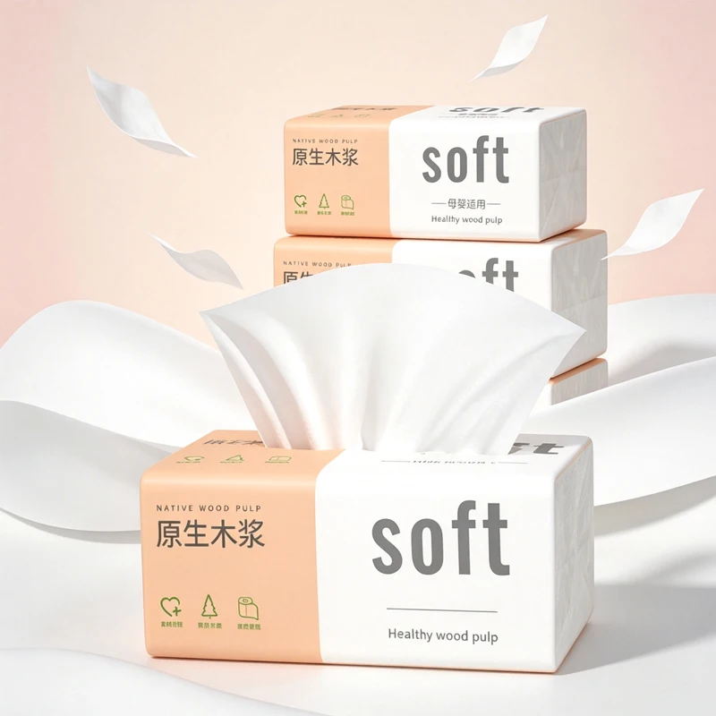 16 Packs Wholesale Eco Friendly Portable No Fluorescent Virgin Wooden Pulp Tissue Soft Comfortable 4 Ply Facial Tissue Paper