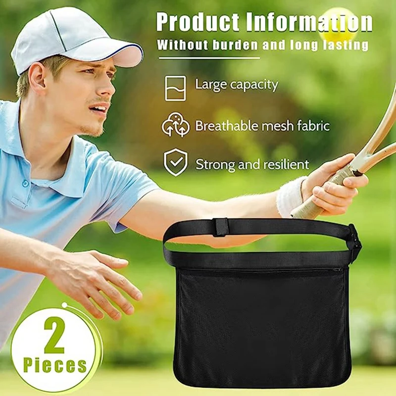 2 Pcs Tennis Ball Holder, Holder Bags For Tennis Ball Band Holder Adjustable Mesh Bag For Tennis Balls Waist Hip Bags