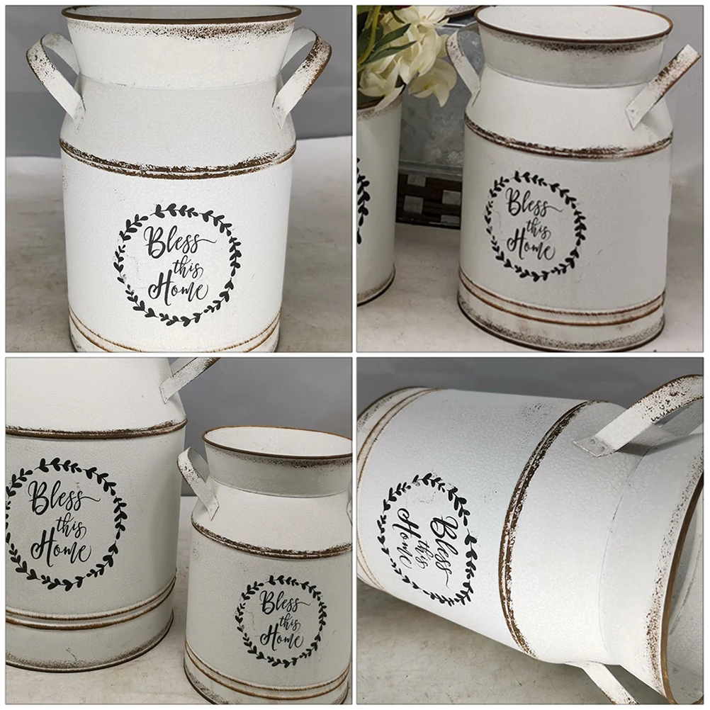 

Retro European Style Flower Pot Decorations White Country Vase Milk Jug Galvanized Sheet Home Office Study Floral Arrangement