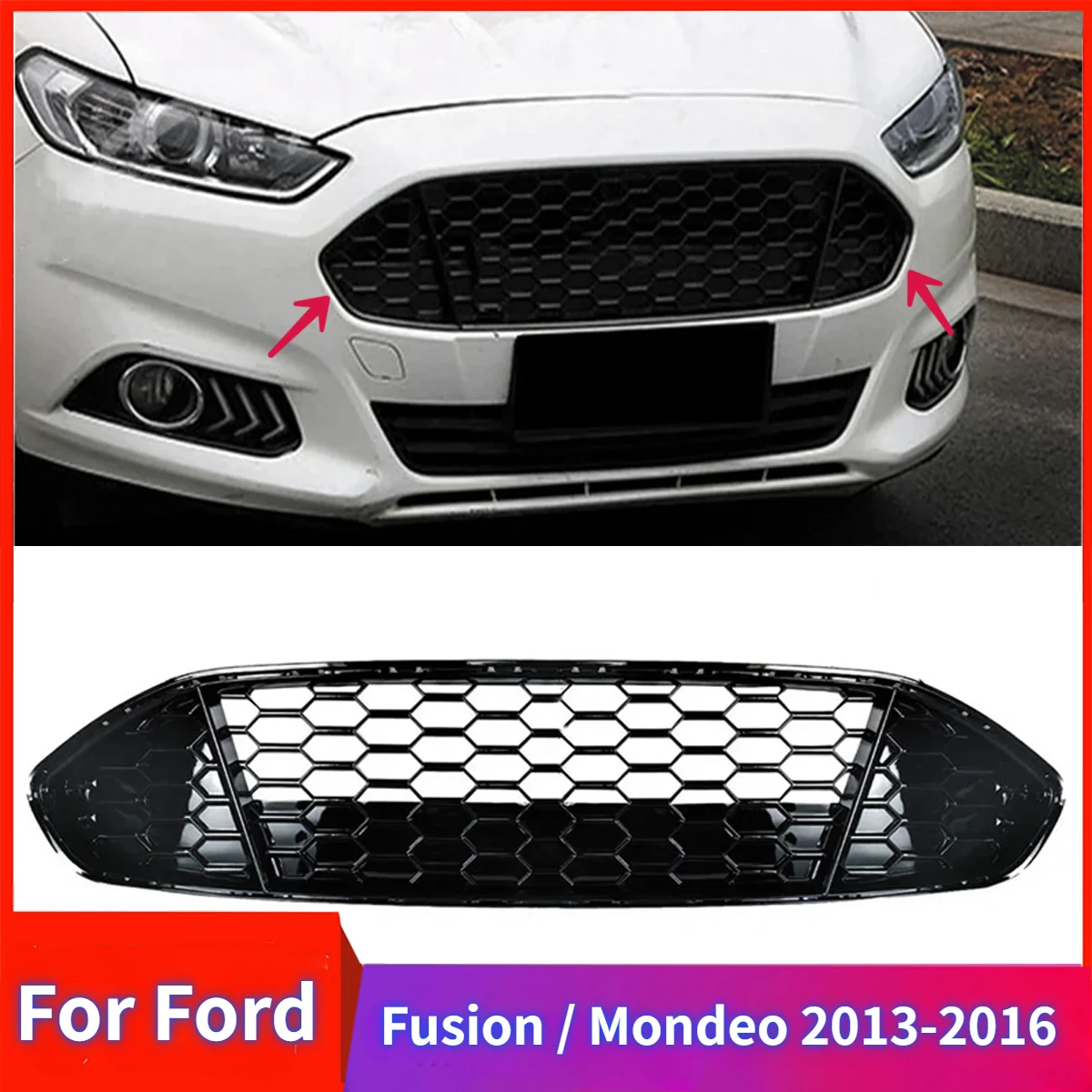 

Car Front Bumper Honeycomb Mesh Radiator Grille for Ford Fusion / Mondeo 2013-2016 Mesh Center Racing Grills Guard Protector Kit