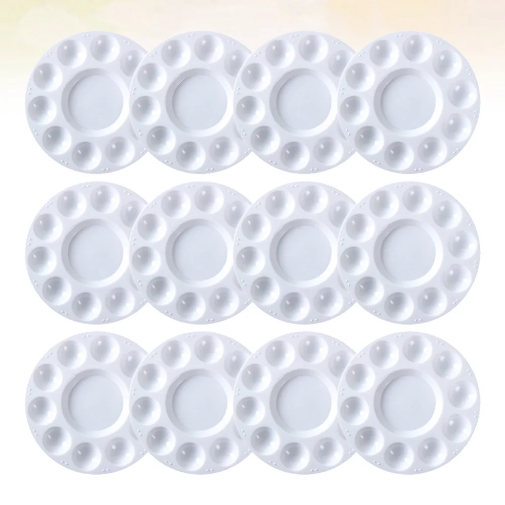 

12Pcs Professional Painting Color Palette 10 Wells Round Tray No Edge Smooth Surface for Fluid Control Artists Students Use