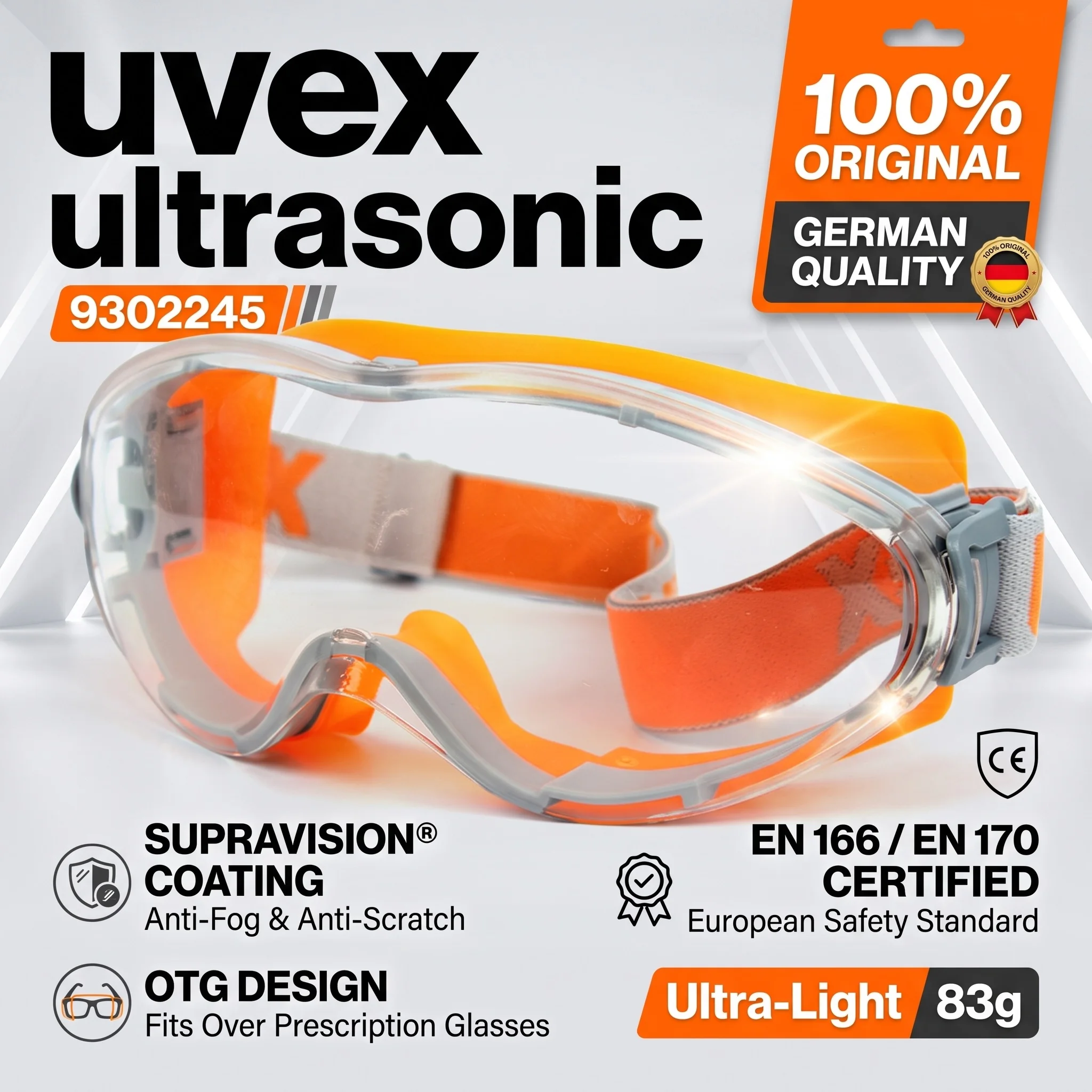 UVEX Anti Fog Safety Goggles Scratch Resistant Impact Protective Eyewear Clear Work Glasses Lentes De Seguridad Industrial