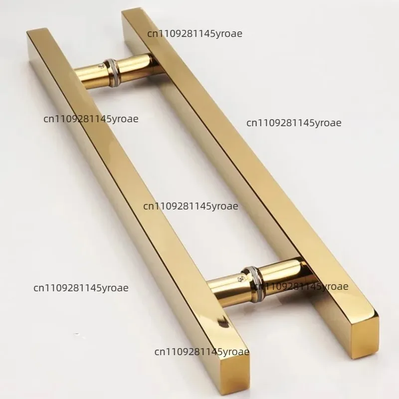 Bright Gold & Bright Rose Gold Thickened Stainless Steel Push‑Pull Door Handle, Square Tube Glass Door Hardware Accessory
