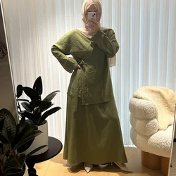 Abaya muzułmanki komplety koszula i spódnica garnitury długa suknia dwuczęściowy zestaw Ramadan Morocco Dubai arabski Eid Vestidos garnitur Jalabiya