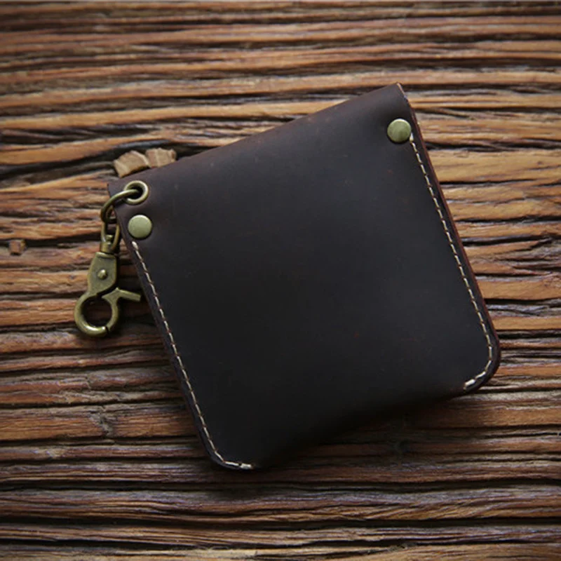 Genuine Leather Coin Purse Men Vintage Handmade Crazy Horse Short Small Pocket Case Card Holder Wallet Money Bag