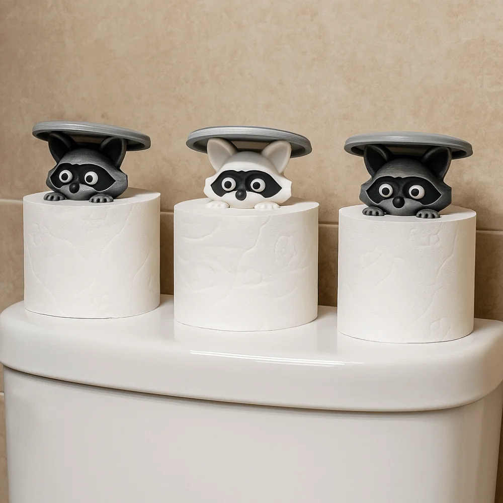 Adorable Animal Design Raccoon Toilet Paper Holder No Drilling Required Wall Mounted Tissue Roll Dispenser Funny Animal Decor