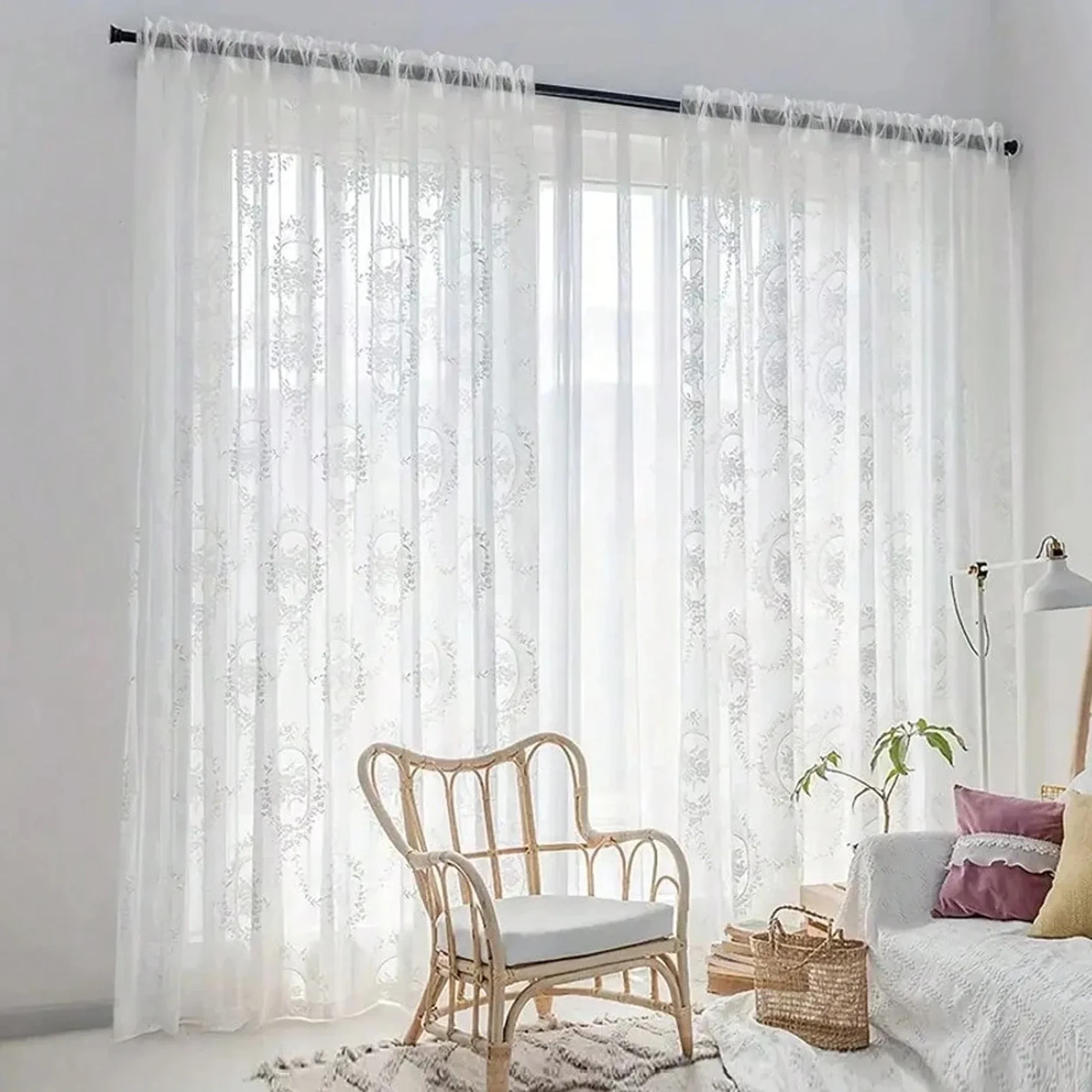 1pc Elegant Single Layer Floral Sheer Drape Curtains for Living Room Bedroom Light Filtering Creating Beautiful Indoor Room