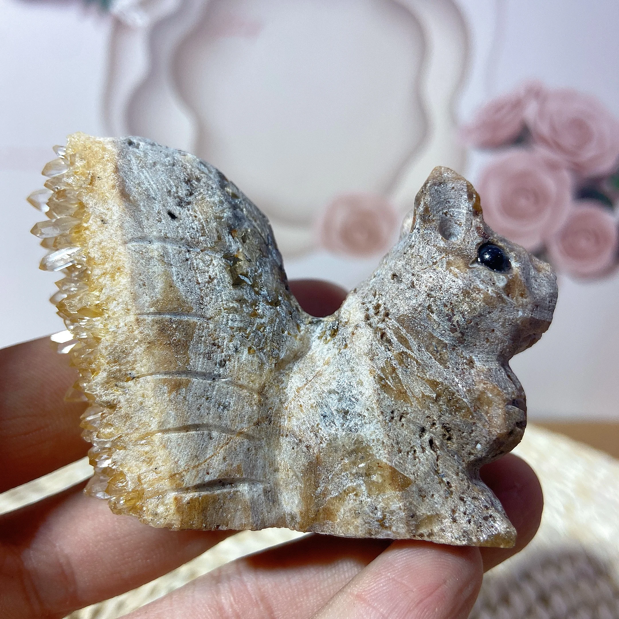 

Natural Cluster Squirrel Mineral Home Decor Crafts Carved Crystals Ornament Sculpture Statue Desk