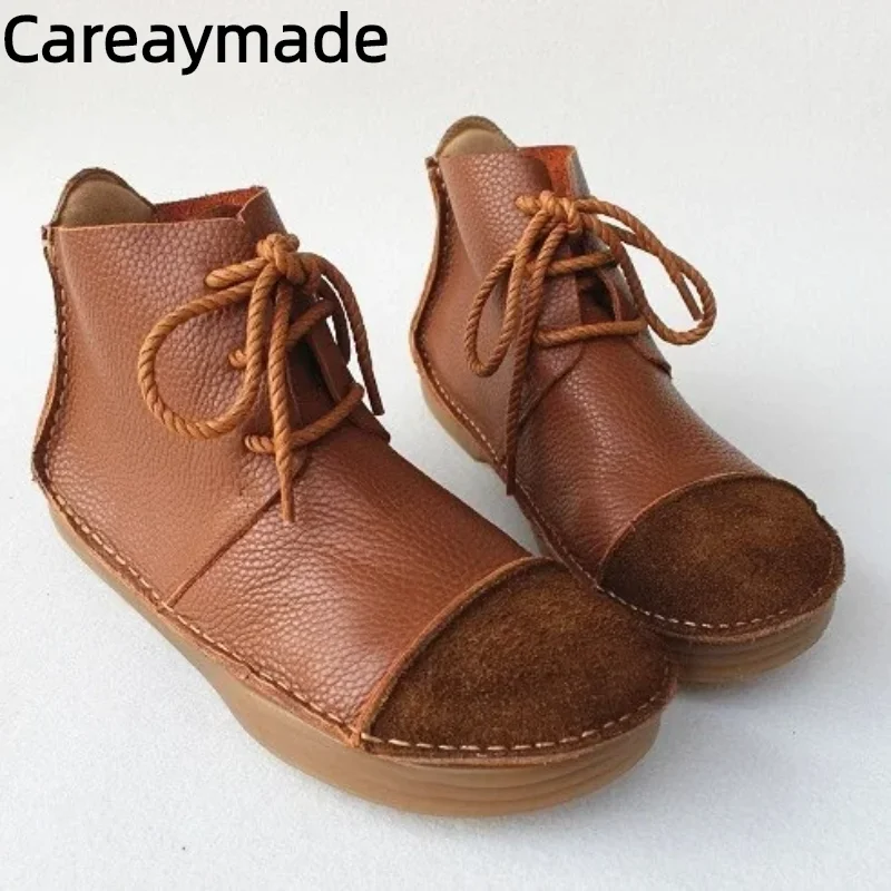 Careaymade-Hot Handmade Women's Boots,Head Layer Cowhide Habitat Wind Soft Thick Bottom High-Up Single Shoes,two colors