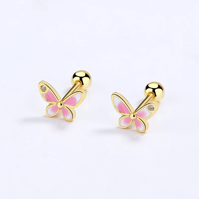 INZATT Real 925 Sterling Silver Zircon Butterfly Screw Bead Stud Earrings For Women Cute Fine Jewelry Minimalist Accessories