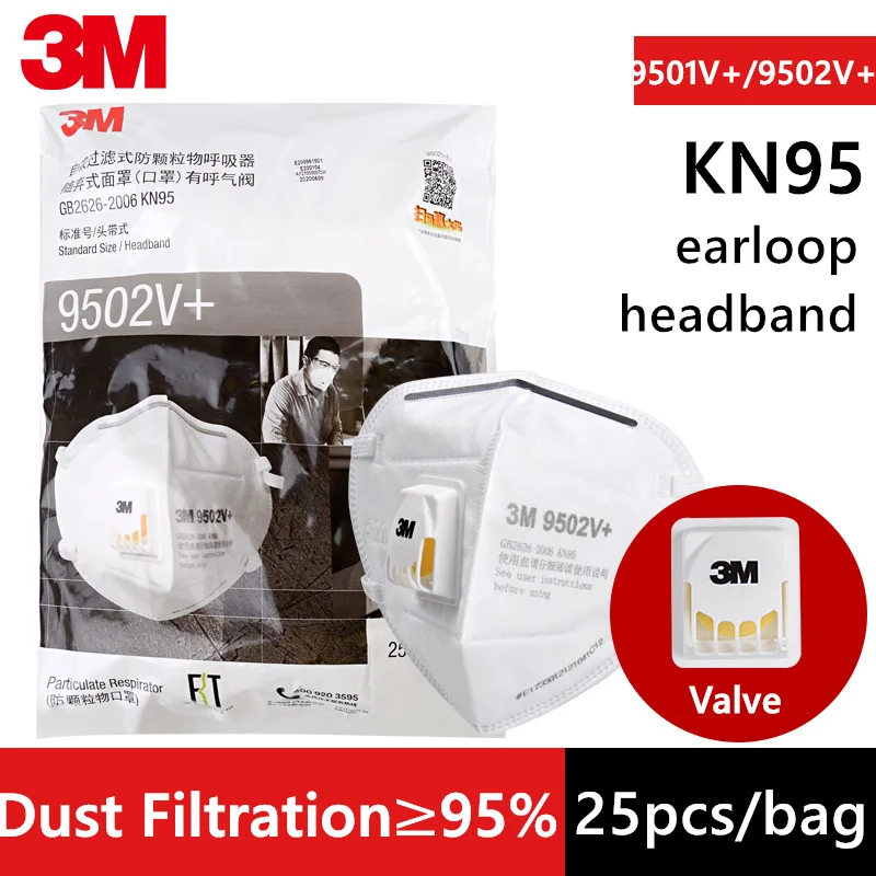 3M 9501V+ Facial Mask 9502V+ Anti-particulate Mask KN95 Standard Breath Valve Folding Headband Earloop High Filteration Health