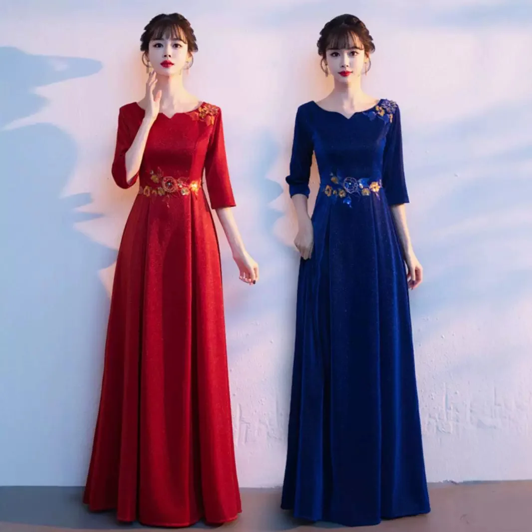 Chorus Costume 2024 New Evening Dress Female Graduation Recitation Red Song Host Long Women's Clothing