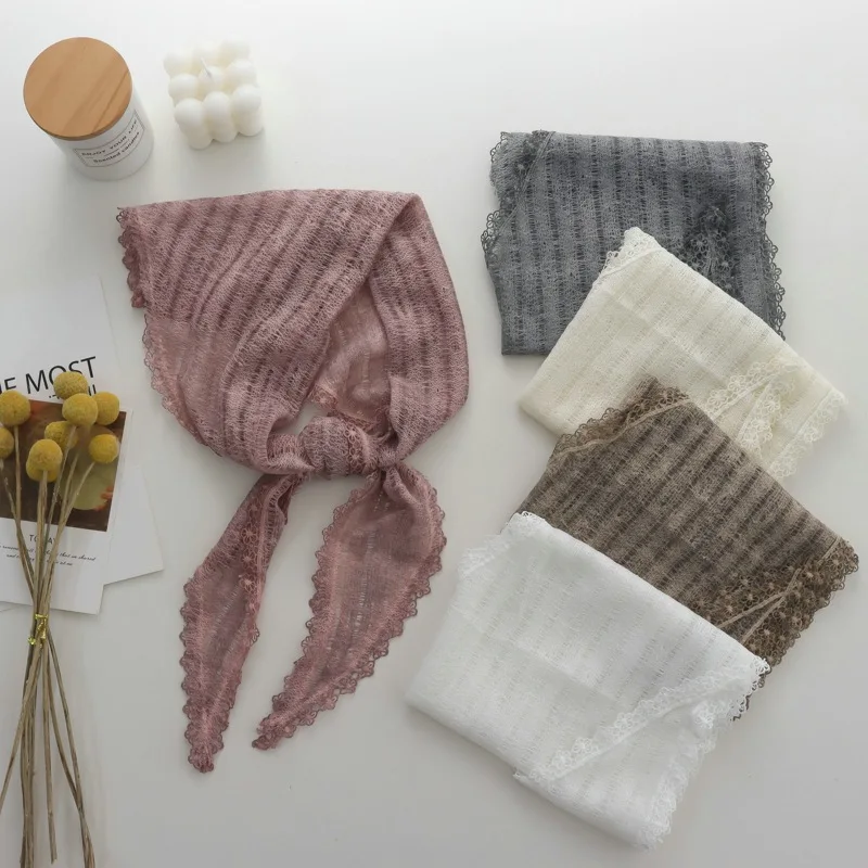 

Сплошной цвет в стиле Mori, белый полупрозрачный защитный треугольный женский шарф, тонкий дышащий декоративный головной платок