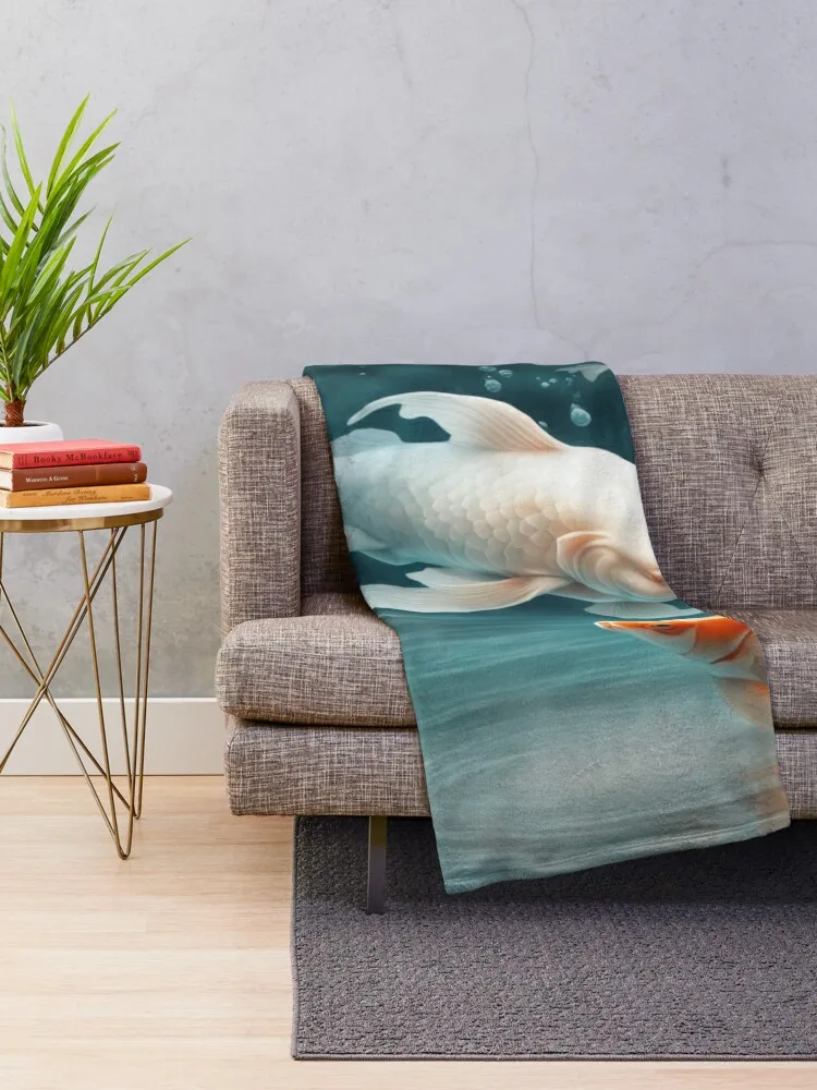 Ethereal Lucky Koi Fish Pond Dream: Tranquil Watercolor Painting Throw Blanket Cute Plaid Luxury Thicken Blankets