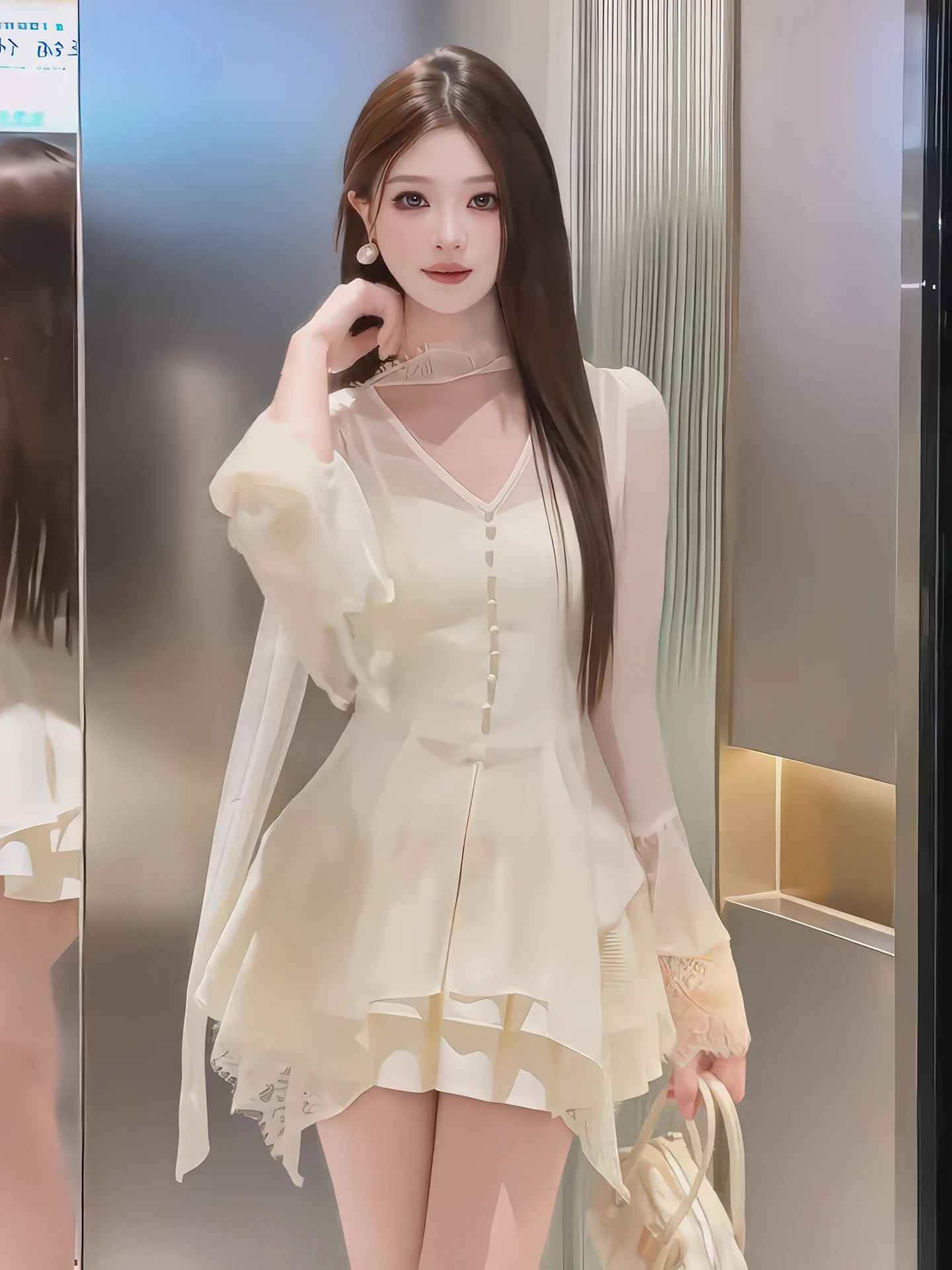 Elegant V-neck Long Sleeve Women's Set High Waist Pleated Skirt Two-piece Suite Fashionable Spring New Arrival Slimming Effect