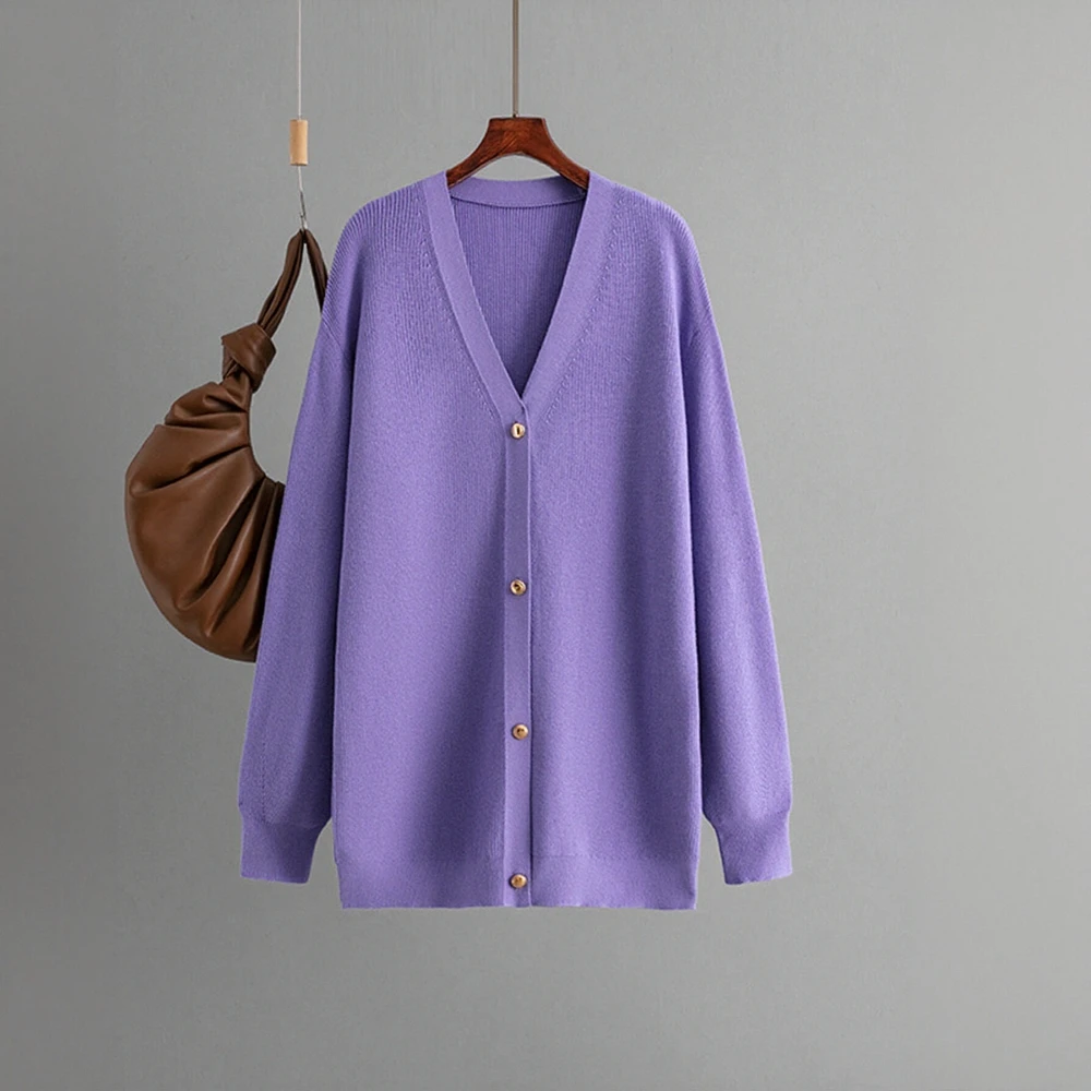 

Женский вязаный кардиган с v-образным вырезом в европейском и американском стиле, однотонный свободный свитер средней длины, куртка на осень-зиму