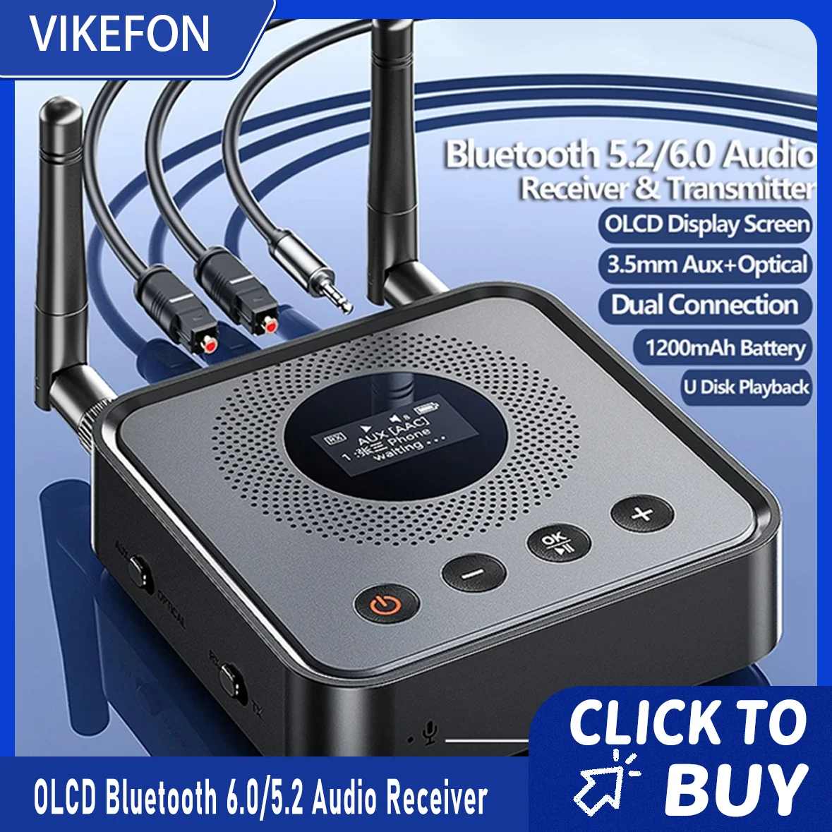 

OLCD Bluetooth 6.0/5.2 Audio Receiver Transmitter AAC aptX-LL/AD/HD 3.5mm Aux Optical Wireless Stereo Music U Disk Player