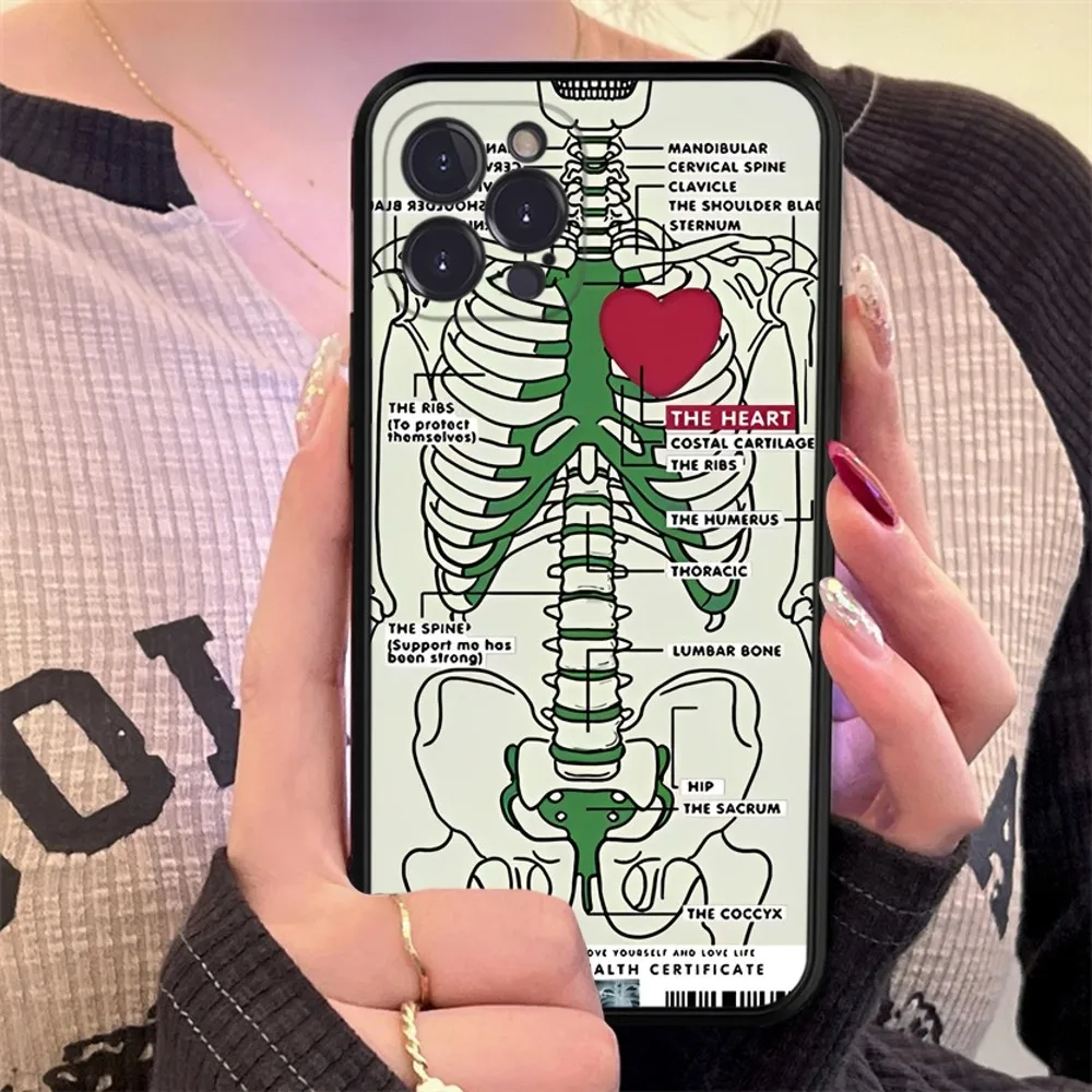 Radiological Human Organs Skeleton Skull Phone Case For IPhone 14 11 12 13 Mini Pro XS Max Cover 6 7 8 Plus X XR SE Funda Shell