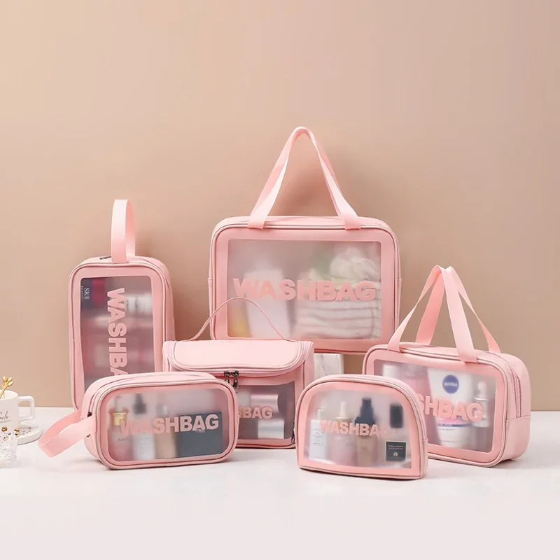 PU Transparent Makeup Wash Bag Large Capacity Frosted Portable Storage Cosmetic Organizer Bag Travel