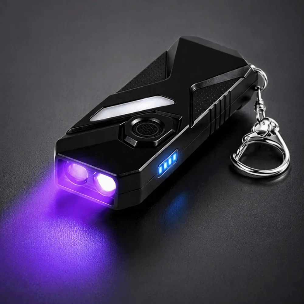Rechargeable Keychain Flashlight Double Front Lights USB C Detection Lamp Purple Light Multifunctional Atmosphere Keychain Lamp