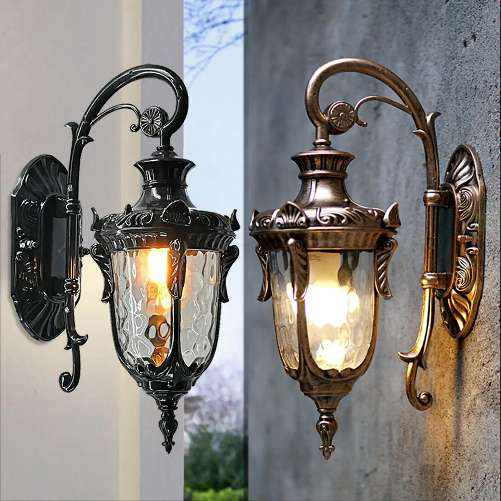 

Bronze Porch Wall Lantern Sconce Light Fixture Exterior with Glass Shade