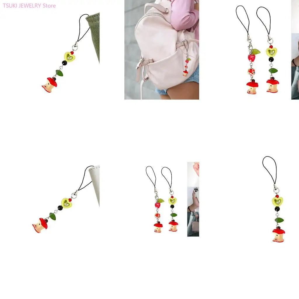 62KE Simple Bitten Fruit Bead Pendant Phone Straps Bag Charm Decoration Chain