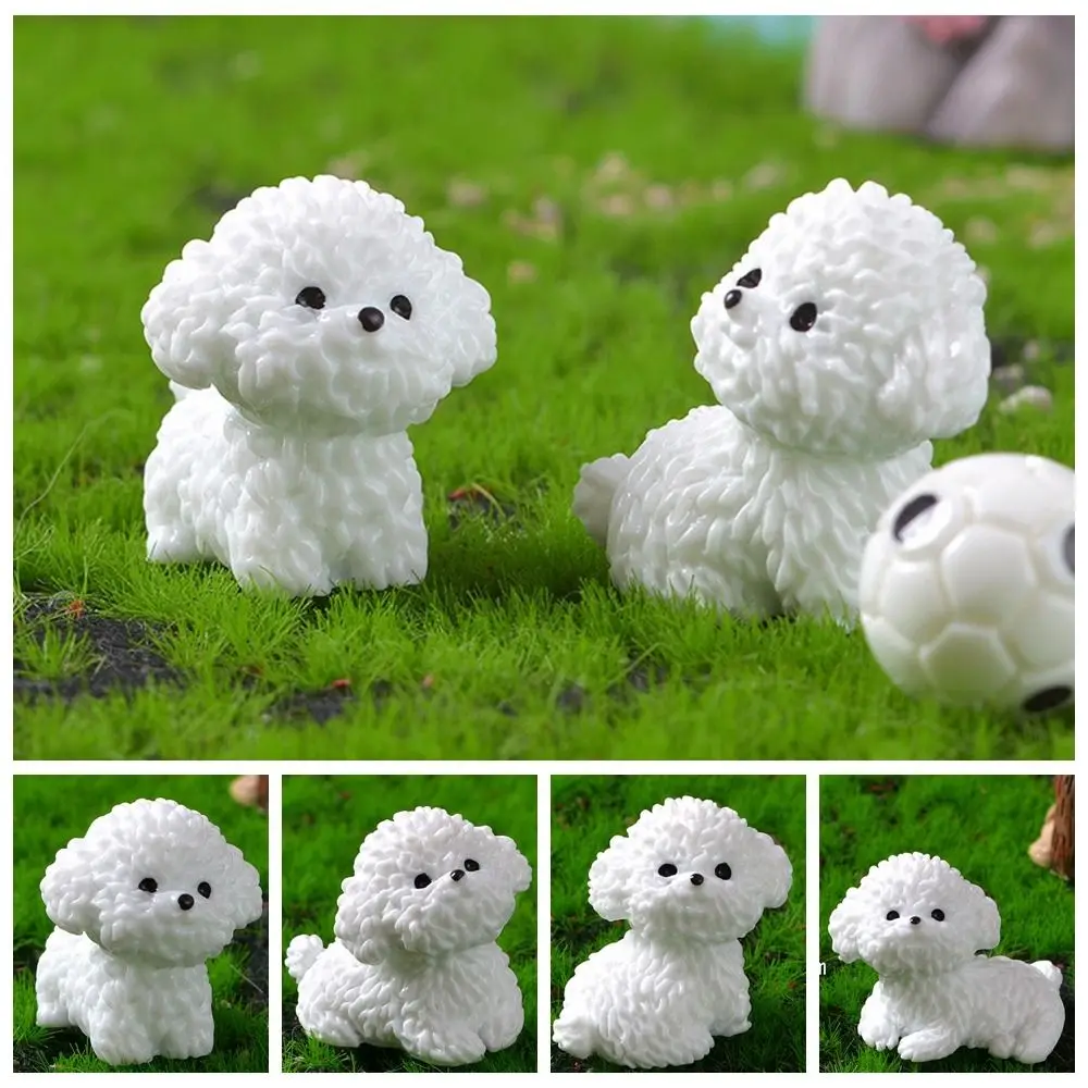 Dog Figurines Waterproof Cute White Dog Statue Cartoon Realistic Resin Dog Statue Resin Handmade Cartoon Dog Ornaments Garden