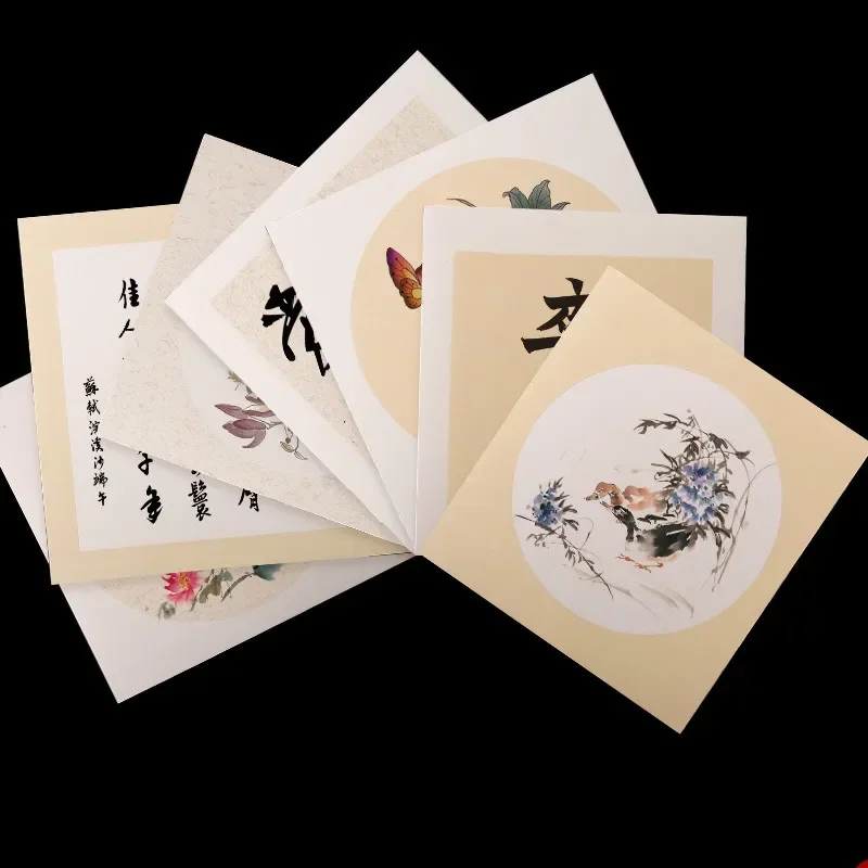 10Sheets Chinese Raw Rice Paper Card Thicken Soft Handmade Paper Cards for Calligraphy Watercolor Meticulous Painting Mounting