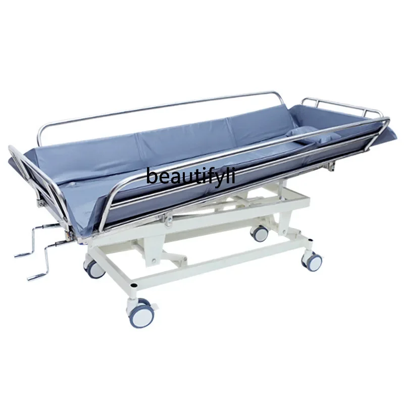 ss newBath Bed Trolley Bath Disabled Patient Cleaning  Household Hand-Cranking Adjustable Elderly Disabled Bath Bed