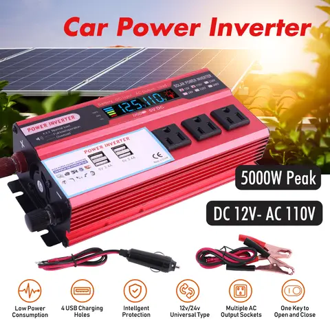 5000w conversor de potência do carro dc 12v para ac 110v conversor lcd 4 portas usb e 110v ac tomada isqueiro bateria