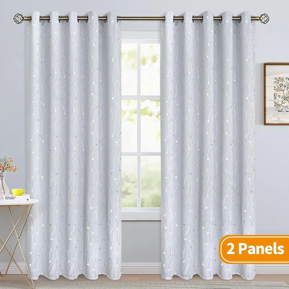 60 rideaux à œillets isolés thermiques assortis pour pièce large, motif de lignes et de points, 2 panneaux, 60x84, blanc grisâtre pour chambre/Liv